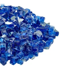 VEVOR Fire Glass, 35LBS / 15.88KG High-Temperature Resistant Fireplace Rocks, 1/2-Inch / 12.7mm Reflective & Smokeless Firepit Glass Rock, High Luster Stone Landscaping for Fire Pit Table, Cobalt Blue