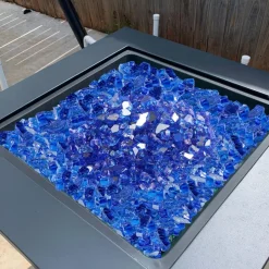 VEVOR Fire Glass, 35LBS / 15.88KG High-Temperature Resistant Fireplace Rocks, 1/2-Inch / 12.7mm Reflective & Smokeless Firepit Glass Rock, High Luster Stone Landscaping for Fire Pit Table, Cobalt Blue