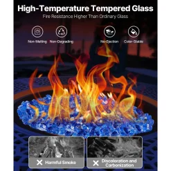 VEVOR Fire Glass, 35LBS / 15.88KG High-Temperature Resistant Fireplace Rocks, 1/2-Inch / 12.7mm Reflective & Smokeless Firepit Glass Rock, High Luster Stone Landscaping for Fire Pit Table, Cobalt Blue