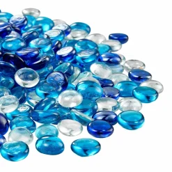 VEVOR Fire Glass, 10LBS / 4.5KG Smokeless & Fireplace Rocks, 3/4-Inch / 19.05 mm Reflective Firepit Glass Beads, High Luster Stone Landscaping for Fire Pit Table, Cobalt Blue + Caribbean Blue + Clear