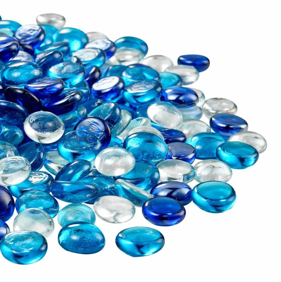 VEVOR Fire Glass, 10LBS / 4.5KG Smokeless & Fireplace Rocks, 3/4-Inch / 19.05 mm Reflective Firepit Glass Beads, High Luster Stone Landscaping for Fire Pit Table, Cobalt Blue + Caribbean Blue + Clear