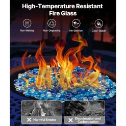VEVOR Fire Glass, 10LBS / 4.5KG Smokeless & Fireplace Rocks, 3/4-Inch / 19.05 mm Reflective Firepit Glass Beads, High Luster Stone Landscaping for Fire Pit Table, Cobalt Blue + Caribbean Blue + Clear