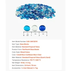 VEVOR Fire Glass, 10LBS / 4.5KG Smokeless & Fireplace Rocks, 3/4-Inch / 19.05 mm Reflective Firepit Glass Beads, High Luster Stone Landscaping for Fire Pit Table, Cobalt Blue + Caribbean Blue + Clear