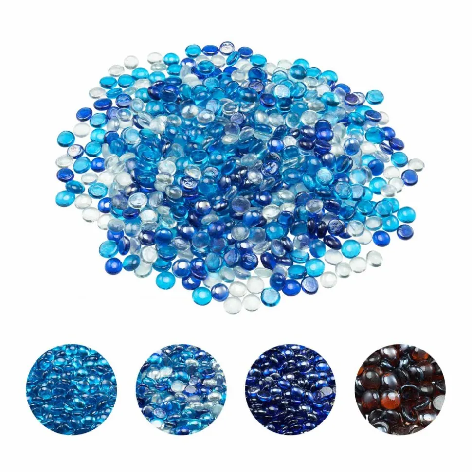 VEVOR Fire Glass, 10LBS / 4.5KG Smokeless & Fireplace Rocks, 3/4-Inch / 19.05 mm Reflective Firepit Glass Beads, High Luster Stone Landscaping for Fire Pit Table, Cobalt Blue + Caribbean Blue + Clear