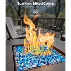 VEVOR Fire Glass, 10LBS / 4.5KG Smokeless & Fireplace Rocks, 3/4-Inch / 19.05 mm Reflective Firepit Glass Beads, High Luster Stone Landscaping for Fire Pit Table, Cobalt Blue + Caribbean Blue + Clear