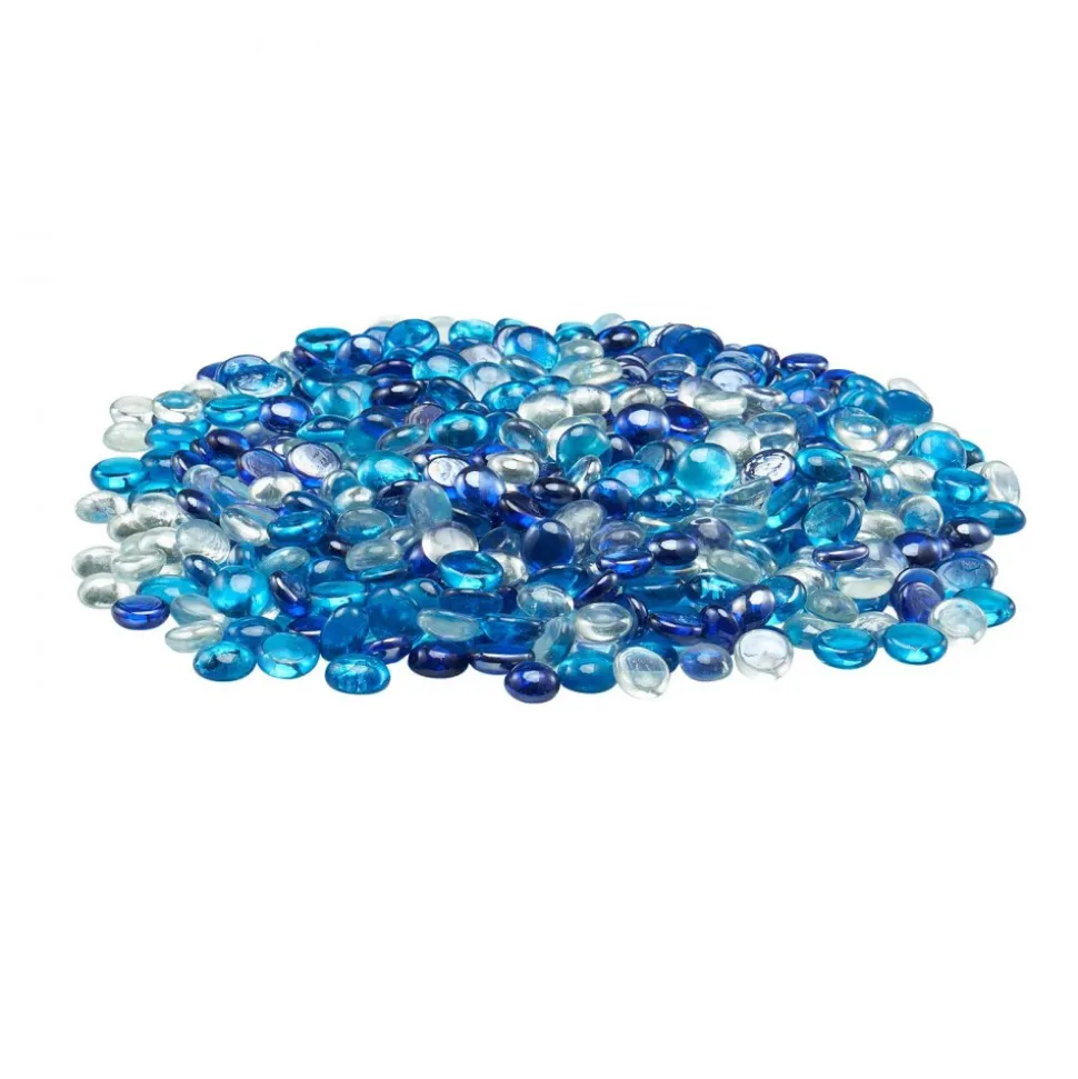 VEVOR Fire Glass, 10LBS / 4.5KG Smokeless & Fireplace Rocks, 3/4-Inch / 19.05 mm Reflective Firepit Glass Beads, High Luster Stone Landscaping for Fire Pit Table, Cobalt Blue + Caribbean Blue + Clear