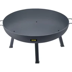 VEVOR Fire Pit Bowl, 34-Inch Diameter Round Carbon Steel Fire Bowl, Wood Burning for Outdoor Patios, Backyards & Camping Uses, with A Drain Hole, Portable Handles and A Firewood Stick, Black