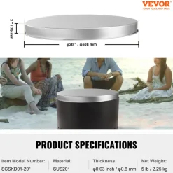 VEVOR Fire Pit Cover Lid, 20" Portable Firepit Spark Screen,Stainless Steel Steel Metal Cover, Easy-Opening Outdoor Wood Burning and Camping Stove Accessory, for Outdoor Patio Fire Pits Backyard