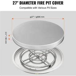 VEVOR Fire Pit Cover Lid, 27" Portable Firepit Spark Screen,Stainless Steel Steel Metal Cover, Easy-Opening Outdoor Wood Burning and Camping Stove Accessory, for Outdoor Patio Fire Pits Backyard