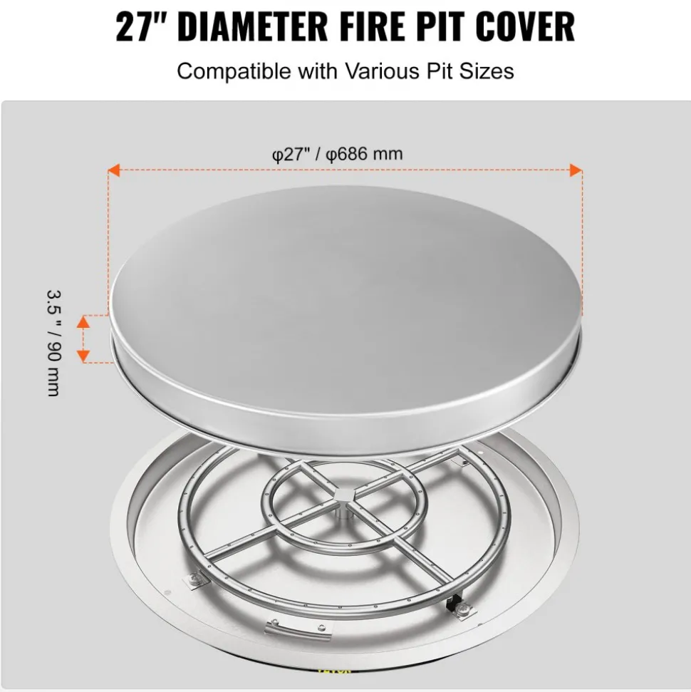 VEVOR Fire Pit Cover Lid, 27" Portable Firepit Spark Screen,Stainless Steel Steel Metal Cover, Easy-Opening Outdoor Wood Burning and Camping Stove Accessory, for Outdoor Patio Fire Pits Backyard