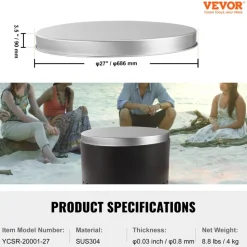 VEVOR Fire Pit Cover Lid, 27
