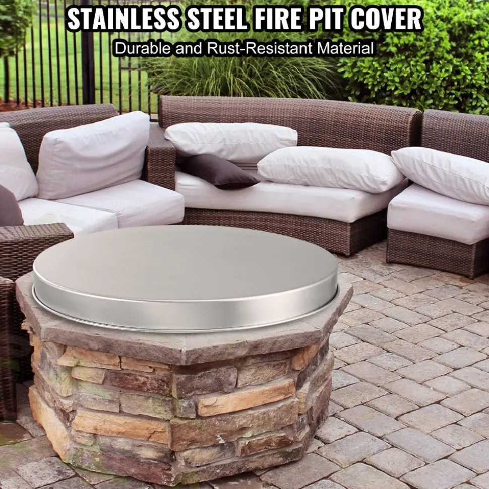 VEVOR Fire Pit Cover Lid, 27" Portable Firepit Spark Screen,Stainless Steel Steel Metal Cover, Easy-Opening Outdoor Wood Burning and Camping Stove Accessory, for Outdoor Patio Fire Pits Backyard
