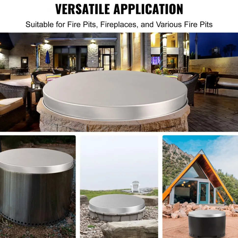 VEVOR Fire Pit Cover Lid, 27" Portable Firepit Spark Screen,Stainless Steel Steel Metal Cover, Easy-Opening Outdoor Wood Burning and Camping Stove Accessory, for Outdoor Patio Fire Pits Backyard