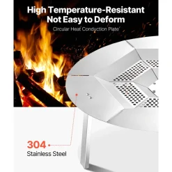 VEVOR Fire Pit Heat Deflector for Solo Stove Yukon, 27 inch Bonfire Round for Wood Burning Fire Pit, 304 Stainless Steel Heat Diffuser, Detachable Burner Cover Camping Accessories