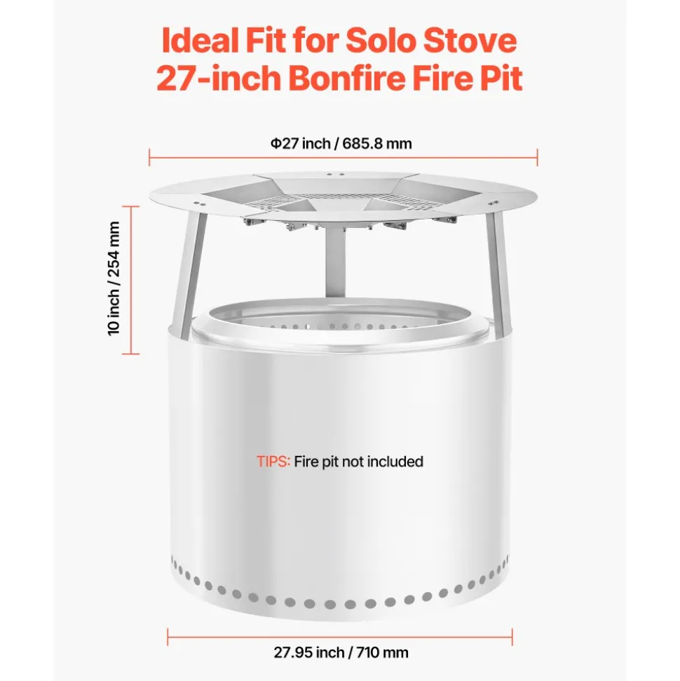 VEVOR Fire Pit Heat Deflector for Solo Stove Yukon, 27 inch Bonfire Round for Wood Burning Fire Pit, 304 Stainless Steel Heat Diffuser, Detachable Burner Cover Camping Accessories