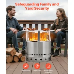 VEVOR Fire Pit Heat Deflector for Solo Stove Yukon, 27 inch Bonfire Round for Wood Burning Fire Pit, 304 Stainless Steel Heat Diffuser, Detachable Burner Cover Camping Accessories