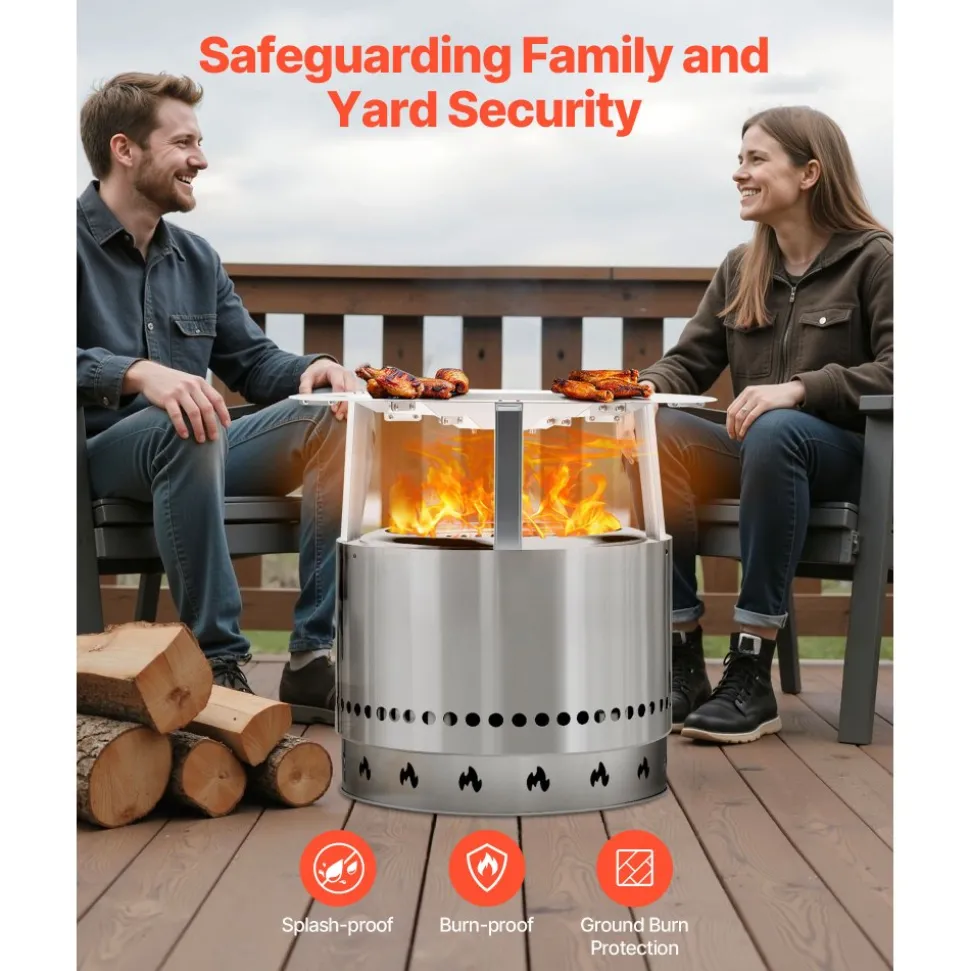 VEVOR Fire Pit Heat Deflector for Solo Stove Yukon, 27 inch Bonfire Round for Wood Burning Fire Pit, 304 Stainless Steel Heat Diffuser, Detachable Burner Cover Camping Accessories