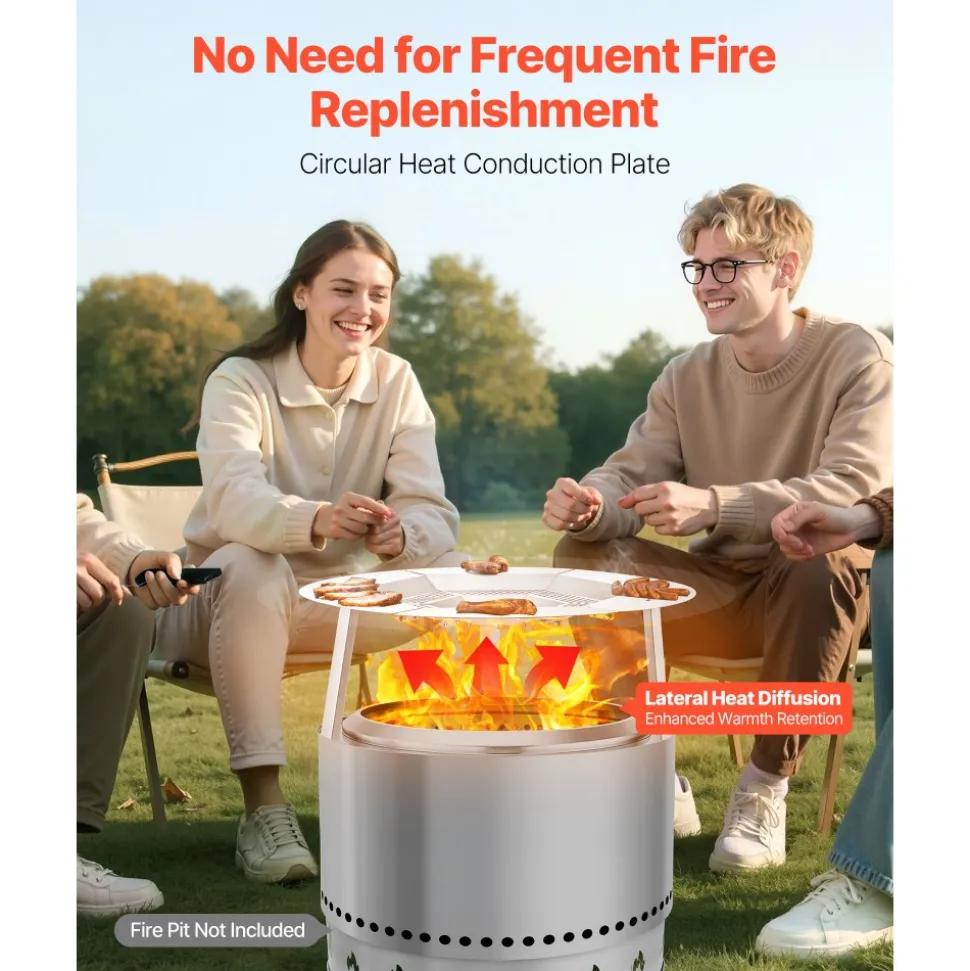 VEVOR Fire Pit Heat Deflector for Solo Stove Yukon, 27 inch Bonfire Round for Wood Burning Fire Pit, 304 Stainless Steel Heat Diffuser, Detachable Burner Cover Camping Accessories