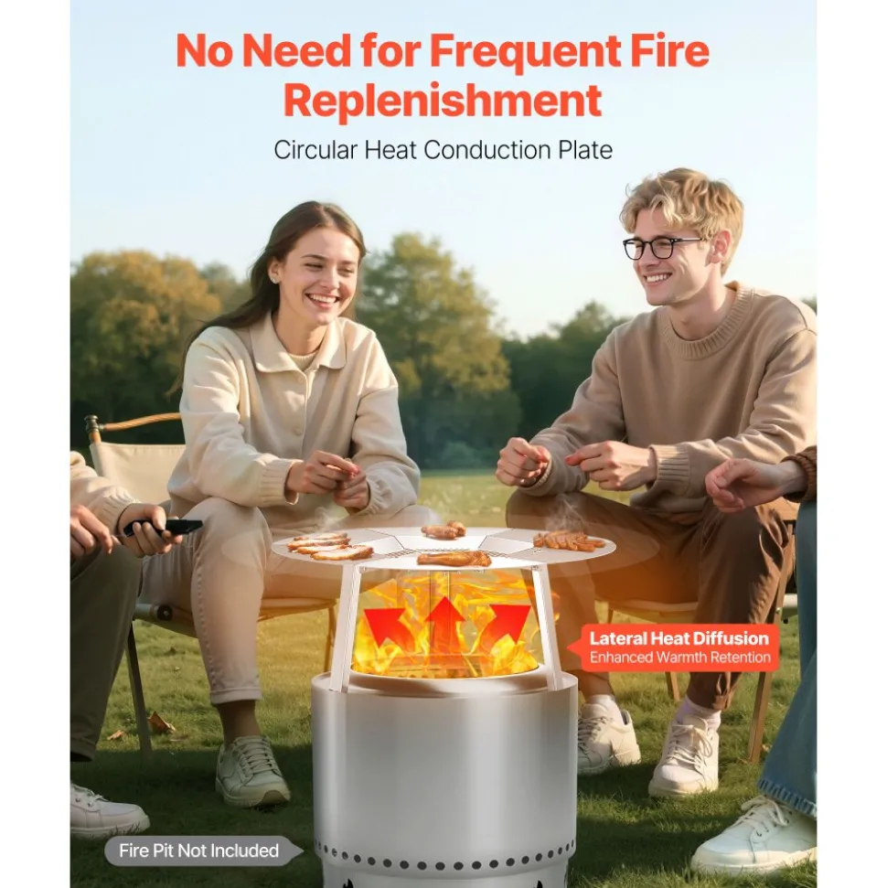 VEVOR Fire Pit Heat Deflector for Solo Stove Ranger, 20 inch Round for Wood Burning Fire Pit, 304 Stainless Steel Heat Diffuser, Detachable Burner Cover Camping Accessories