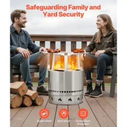 VEVOR Fire Pit Heat Deflector for Solo Stove Yukon, 25 inch Bonfire Round for Wood Burning Fire Pit, 304 Stainless Steel Heat Diffuser, Detachable Burner Cover Camping Accessories