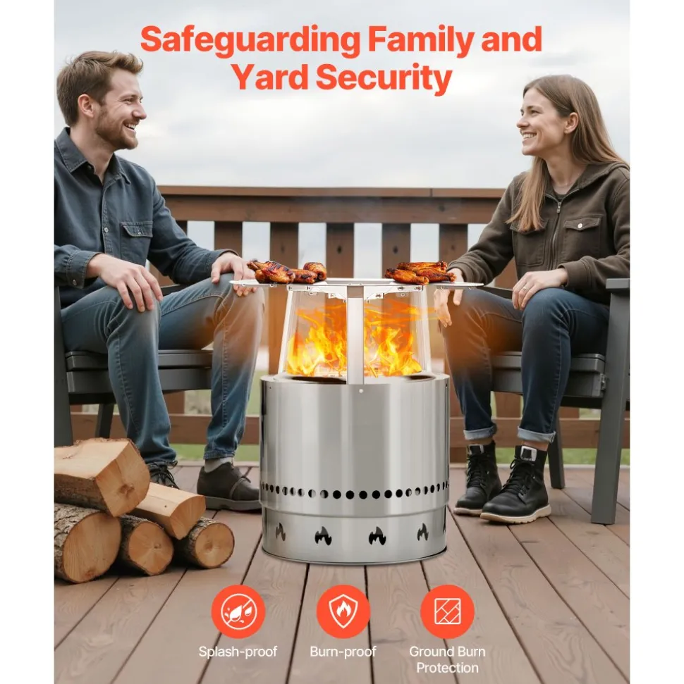 VEVOR Fire Pit Heat Deflector for Solo Stove Yukon, 25 inch Bonfire Round for Wood Burning Fire Pit, 304 Stainless Steel Heat Diffuser, Detachable Burner Cover Camping Accessories