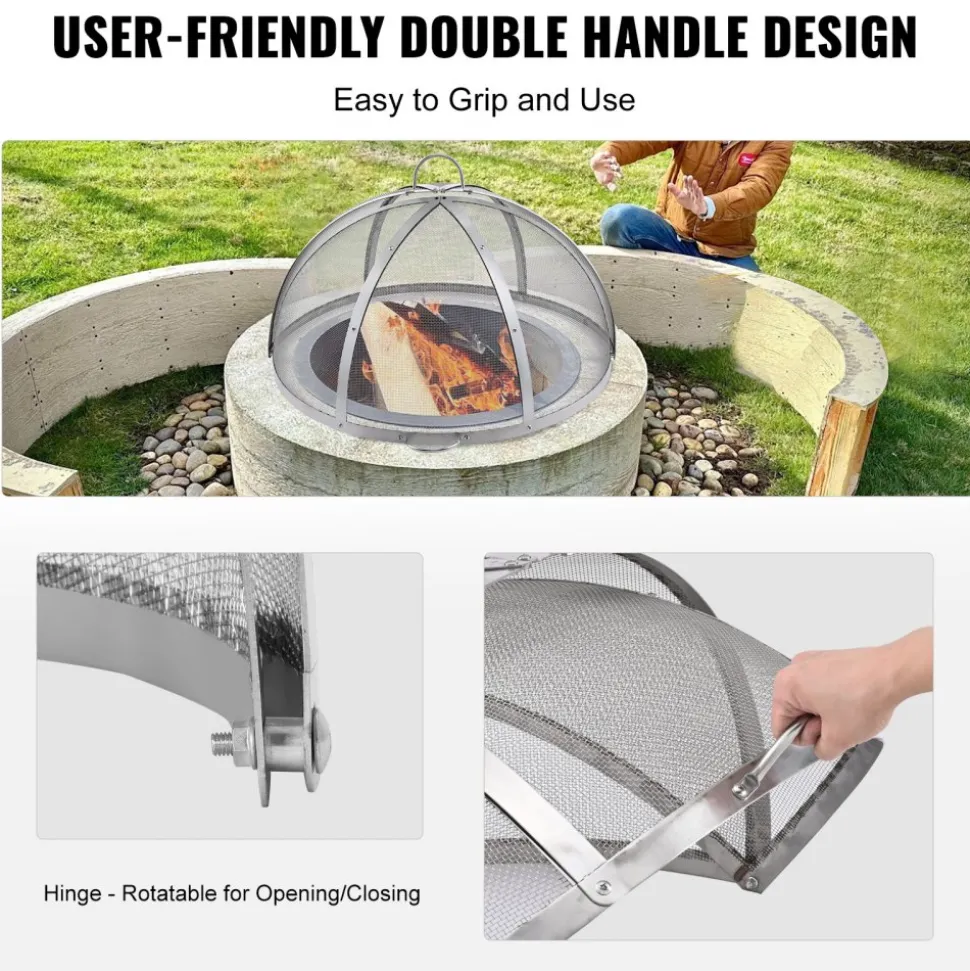 VEVOR Firepit Spark Screen Lid, 40" Diameter, Outdoor Firepit Ring Cover Round Accessories, Fire Pit Metal Cover, Easy-Opening Stainless Steel Fire Ring Covers for Outdoor Patio Fire Pits Backyard