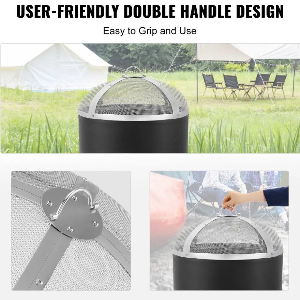 VEVOR Fire Pit Spark Screen Round 20", Reinforced Heavy Duty Steel Metal Cover, Outdoor Firepit Lid, Easy-Opening Top Screen Covers Round with Ring Handle for Outdoor Patio Fire Pits Backyard