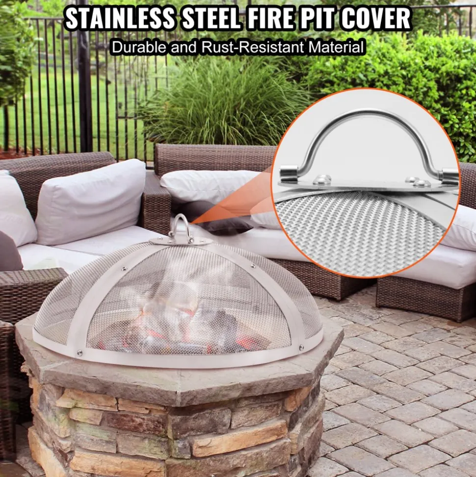 VEVOR Fire Pit Spark Screen Round 20", Reinforced Heavy Duty Steel Metal Cover, Outdoor Firepit Lid, Easy-Opening Top Screen Covers Round with Ring Handle for Outdoor Patio Fire Pits Backyard