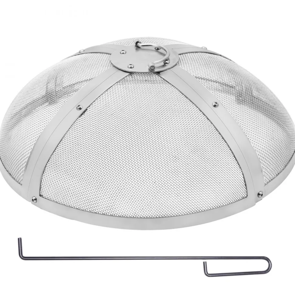 VEVOR Fire Pit Spark Screen Round 20", Reinforced Heavy Duty Steel Metal Cover, Outdoor Firepit Lid, Easy-Opening Top Screen Covers Round with Ring Handle for Outdoor Patio Fire Pits Backyard