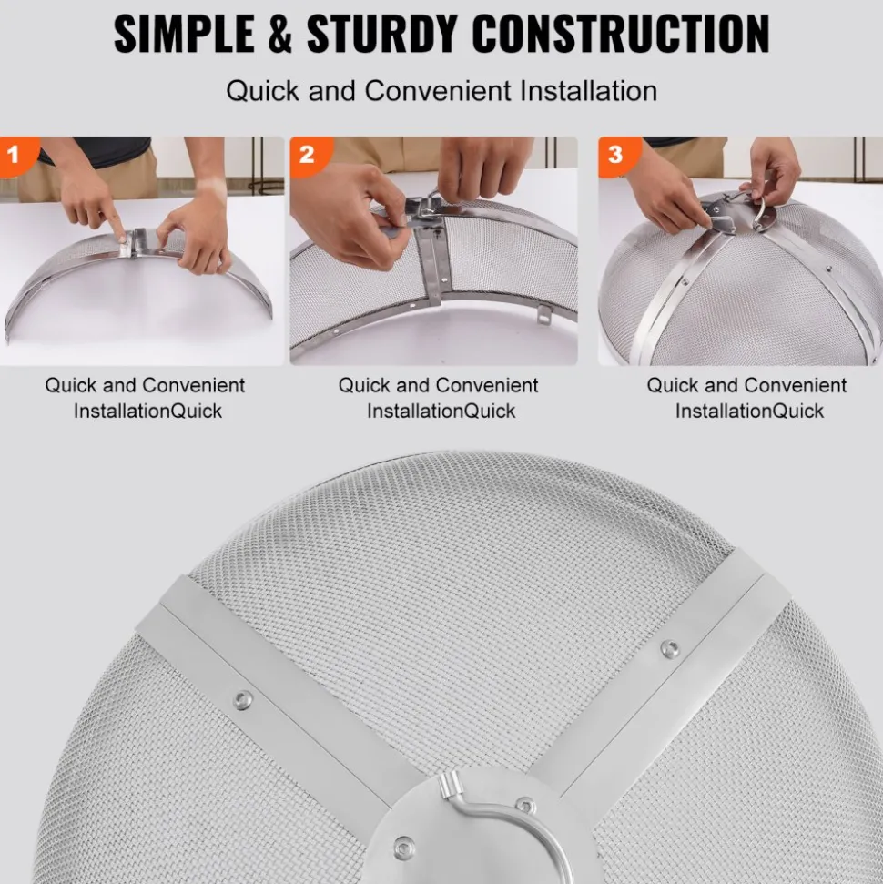 VEVOR Fire Pit Spark Screen Round 20", Reinforced Heavy Duty Steel Metal Cover, Outdoor Firepit Lid, Easy-Opening Top Screen Covers Round with Ring Handle for Outdoor Patio Fire Pits Backyard