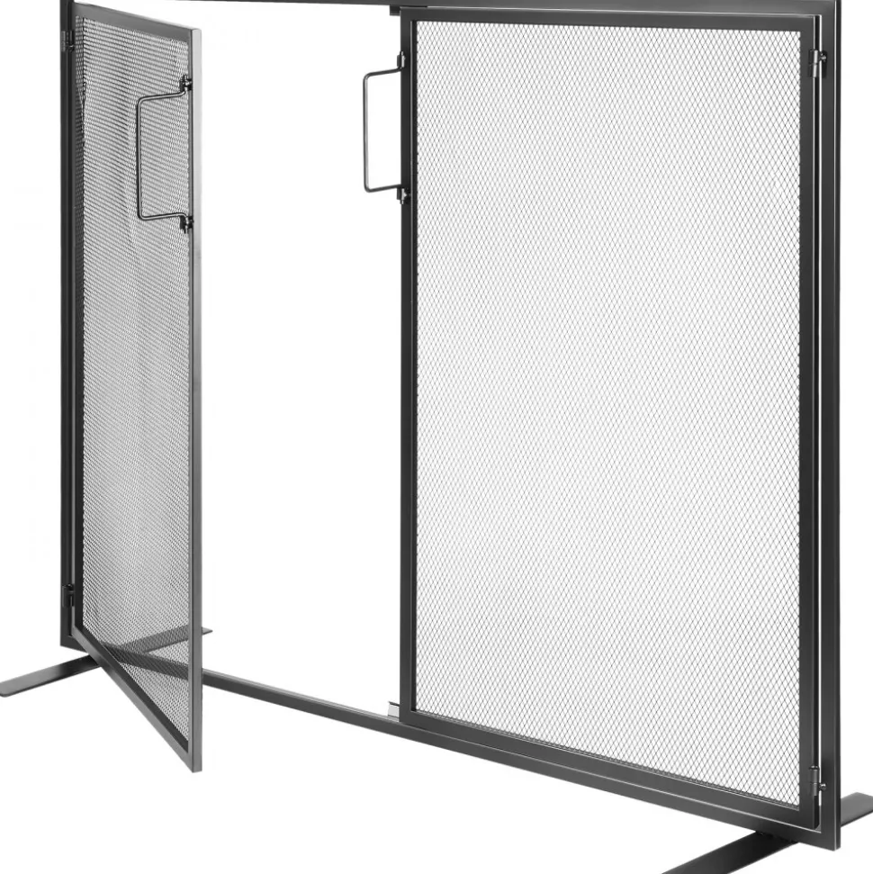 VEVOR Fireplace Screen 1 Panel with Door, Sturdy Iron Mesh Fireplace Screen, 38.98"(L) x30.7"(H) Spark Guard Cover, Simple Installation, Free Standing Fire Fence Grate for Living Room Home Decor Moder