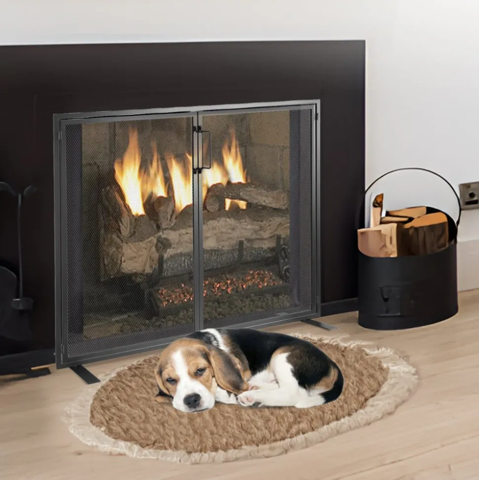 VEVOR Fireplace Screen 1 Panel with Door, Sturdy Iron Mesh Fireplace Screen, 38.98"(L) x30.7"(H) Spark Guard Cover, Simple Installation, Free Standing Fire Fence Grate for Living Room Home Decor Moder