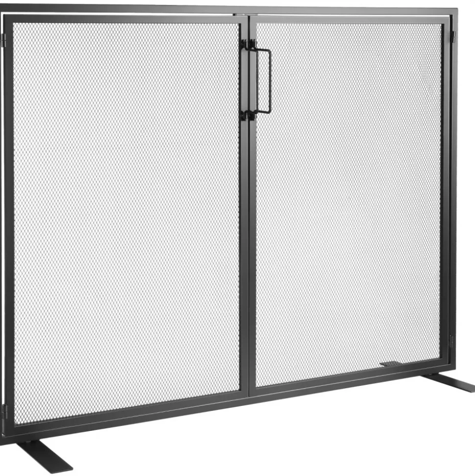 VEVOR Fireplace Screen 1 Panel with Door, Sturdy Iron Mesh Fireplace Screen, 38.98"(L) x30.7"(H) Spark Guard Cover, Simple Installation, Free Standing Fire Fence Grate for Living Room Home Decor Moder