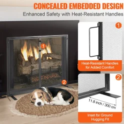 VEVOR Fireplace Screen 1 Panel with Door, Sturdy Iron Mesh Fireplace Screen, 38.98