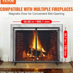 VEVOR Fireplace Screen 1 Panel with Door, Sturdy Iron Mesh Fireplace Screen, 38.98
