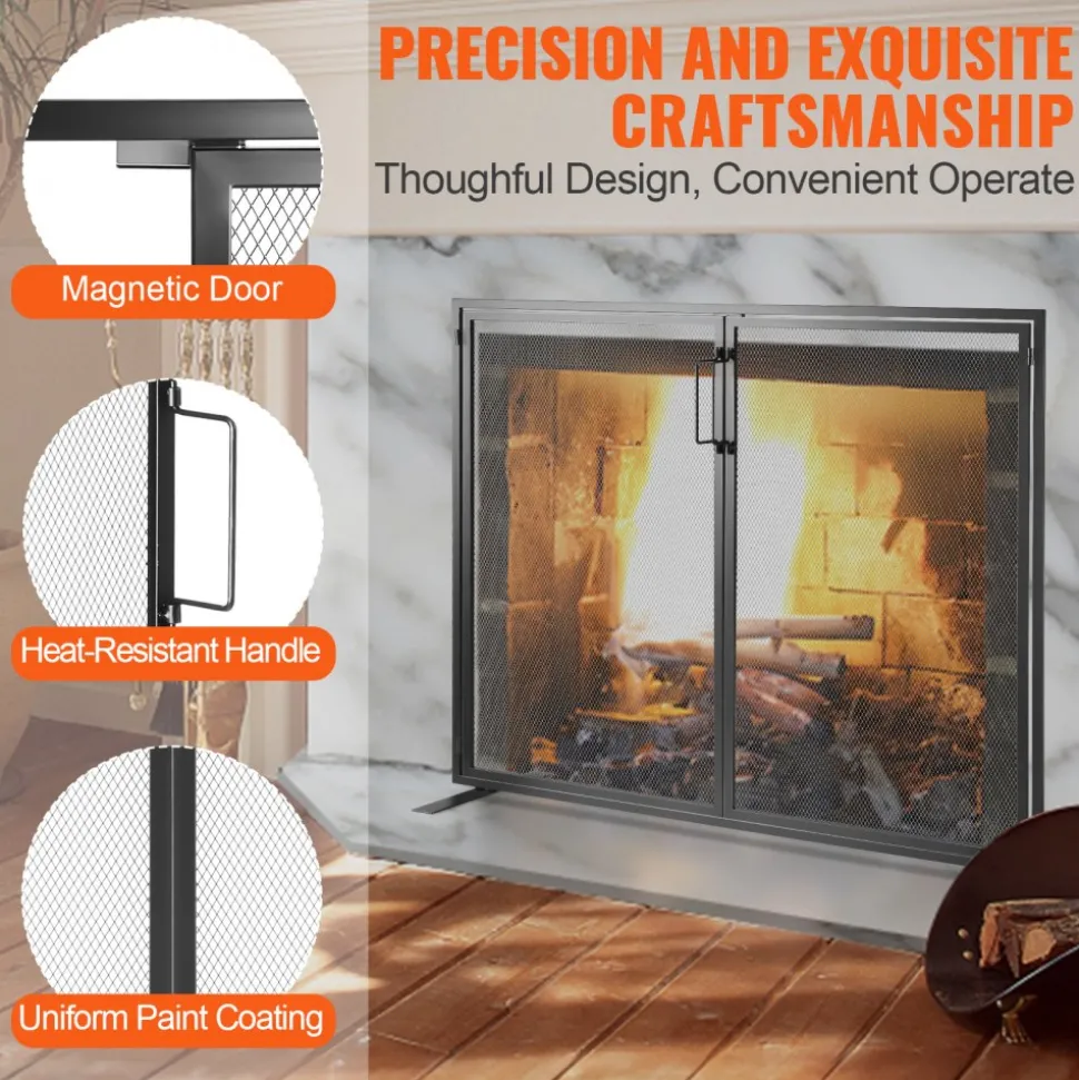 VEVOR Fireplace Screen 1 Panel with Door, Sturdy Iron Mesh Fireplace Screen, 38.98"(L) x30.7"(H) Spark Guard Cover, Simple Installation, Free Standing Fire Fence Grate for Living Room Home Decor Moder