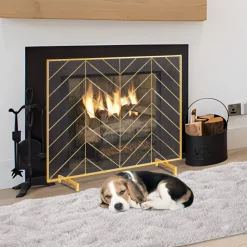 VEVOR Fireplace Screen Single Panel, Sturdy Iron Mesh Fireplace Screen, 38.6"(L) x29.8"(H) Spark Guard Cover, Simple Installation, Free Standing Fire Fence Grate for Living Room Home Decor Modern