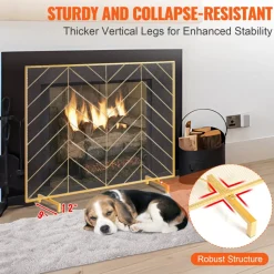 VEVOR Fireplace Screen Single Panel, Sturdy Iron Mesh Fireplace Screen, 38.6