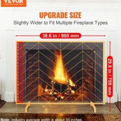 VEVOR Fireplace Screen Single Panel, Sturdy Iron Mesh Fireplace Screen, 38.6