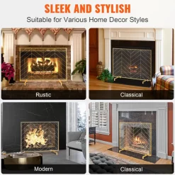 VEVOR Fireplace Screen Single Panel, Sturdy Iron Mesh Fireplace Screen, 38.6