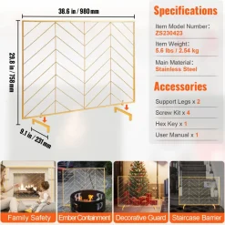 VEVOR Fireplace Screen Single Panel, Sturdy Iron Mesh Fireplace Screen, 38.6