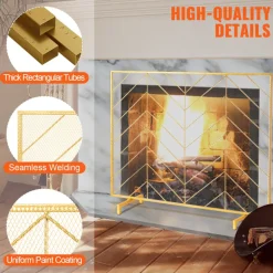 VEVOR Fireplace Screen Single Panel, Sturdy Iron Mesh Fireplace Screen, 38.6