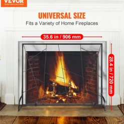 VEVOR Fireplace Screen Single Panel, Sturdy Iron Mesh Fireplace Screen, 35.6