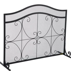 VEVOR Fireplace Screen, 38 x 26.5 Inch,Heavy Duty Iron Freestanding Spark Guard with Support, Metal Mesh Craft, Broom Tong Shovel Poker Included for Fireplace Decoration & Protection, Black