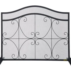 VEVOR Fireplace Screen, 38 x 26.5 Inch,Heavy Duty Iron Freestanding Spark Guard with Support, Metal Mesh Craft, Broom Tong Shovel Poker Included for Fireplace Decoration & Protection, Black