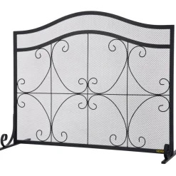 VEVOR Fireplace Screen, 38 x 26.5 Inch,Heavy Duty Iron Freestanding Spark Guard with Support, Metal Mesh Craft, Broom Tong Shovel Poker Included for Fireplace Decoration & Protection, Black