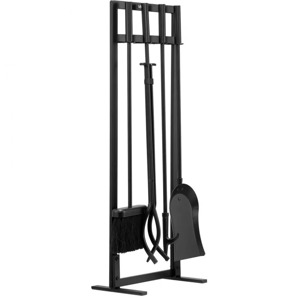 VEVOR Fireplace Tool Set, 5 PCS Fire Tool Set and Holder with Square-Frame Stand, Tongs, Ash Shovel, Brush, Fire Place Poker, Wrought Iron Steel Fireplace Accessories for Indoor/Outdoor, Black