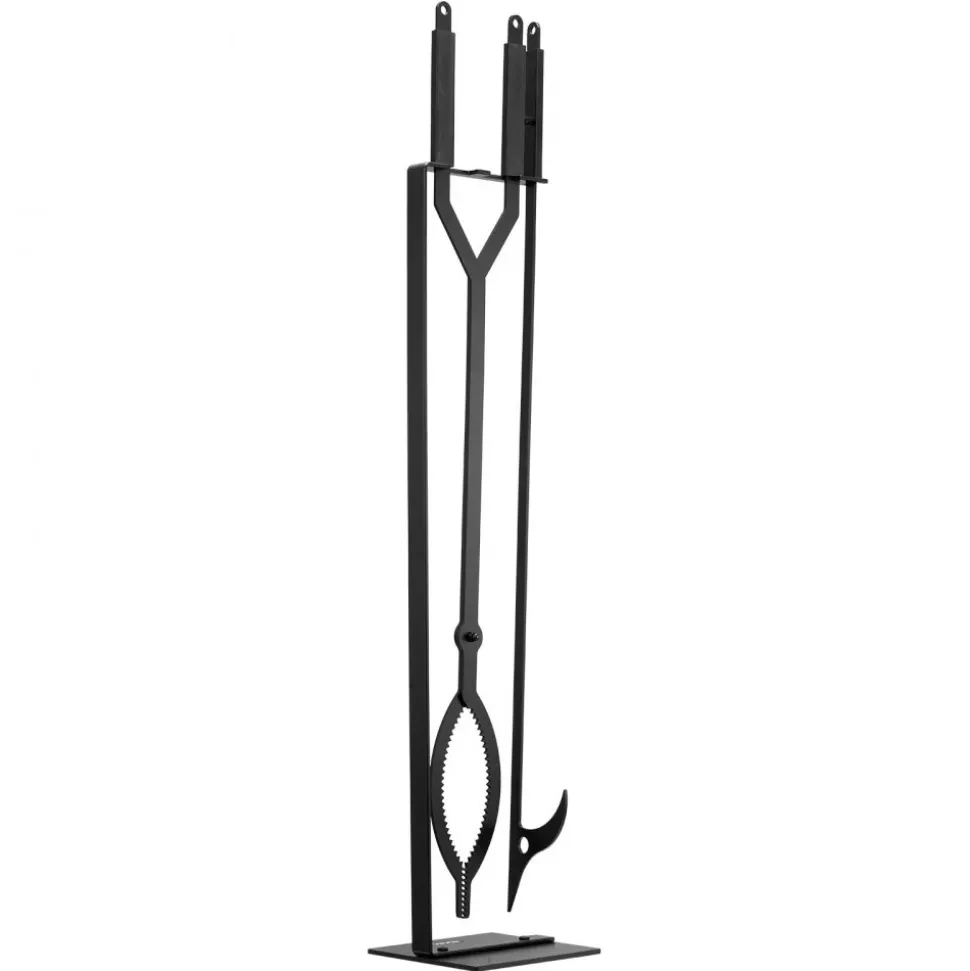 VEVOR Fireplace Tool Set, 3 PCS Fire Tool Set and Holder with Stand, Tongs, Fire Place Poker, Wrought Iron Fireplace Accessories for Campfire Backyard Bonfire Indoor/Outdoor, Black