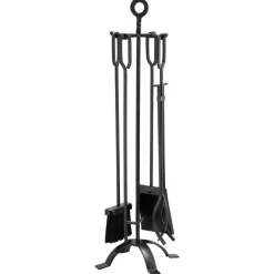VEVOR Fireplace Tool Set, 5 PCS Fire Tool Set and Holder with Four-Prong Stand, Tongs, Ash Shovel, Brush, Fire Place Poker, Wrought Iron Fireplace Accessories for Campfire Indoor/Outdoor, Black