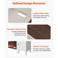 VEVOR Fireplace TV Stand, Farmhouse Fireplace TV Stand for TVs up to 100 inch, Farmhouse Entertainment Center with 60 inch Fireplace & Storage Drawers for Living Room Bedroom, Remote Control, White